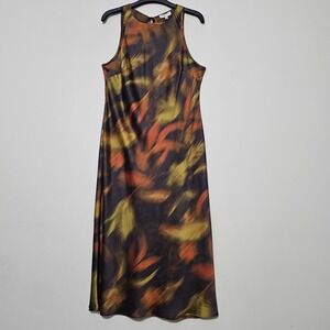 Gianni Bini Women Dress Large Fits 12/14 Brown Green Long Slip Sleeveless 781